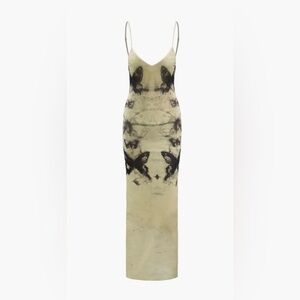 Beige Slip Dress with Black Butterfly Print
